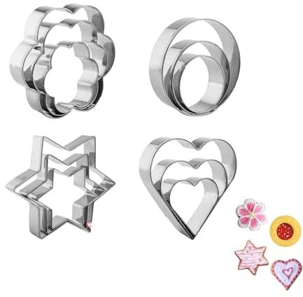 Shirene Cookie Cutters Shapes Baking Set,12 PCS Biscuit Cutters,Stainless Steel Heart Circle Flower Star Shaped Cookie Cutters for Baking, Diverse Shapes for Creative Baking