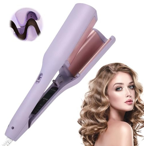 XPJBKC French Wave Curling Iron, 32mm Big Wave Hair Curler, 4 Temp Control, V Shaped, Purple