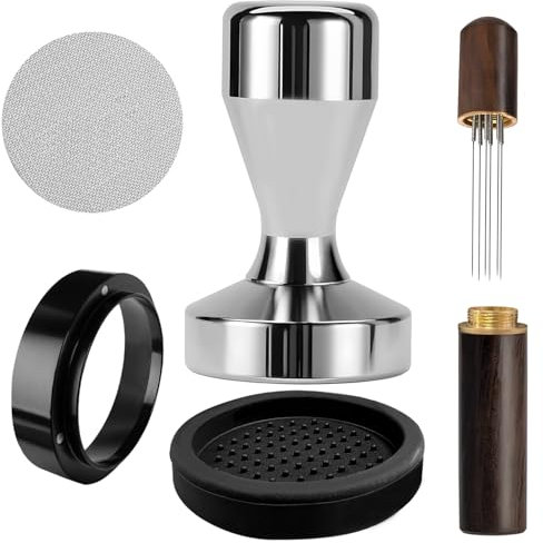 HahaGo Kaffee Tamper 51mm, Espresso Tamper, Tamper 51mm mit Espresso Mat, Kaffeerührer, Edelstahl Kaffee Dosierring, Puck Screen 51mm, Espresso Accessories, Tamper-Set für Cafes und Kaffeeliebhaber