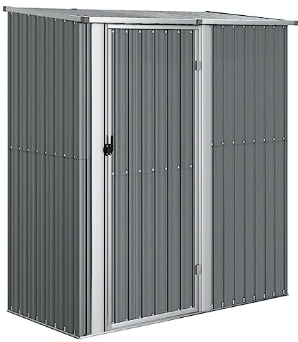 KOIECETA Geräteschuppen Gerätehaus Gartenhaus Garten Werkzeug Schuppen Lagerschuppen Geräteschrank Grau 180,5x97x209,5 cm Verzinkter Stahl