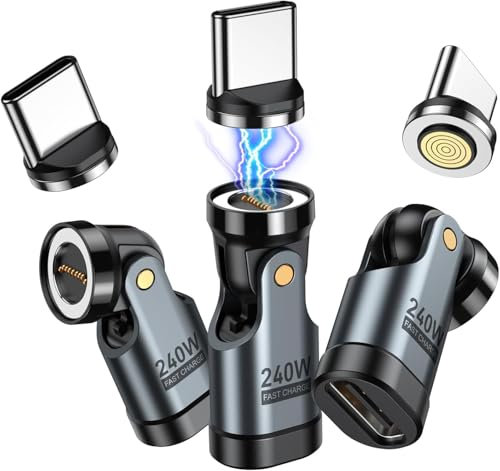 VAFOTON 240W USB C Magnet Adapter, 9-Pin Magnetischer Adapter (3 Pack), 540° Drehung Typ C Magnetisch Adaptes, Unterstützt PD 240W 5A Quick Charge, Data Transfer, Für MacBook Pro/USB-C Laptop