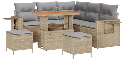vidaXL Garten-Sofa-Set 8 pcs Beige und Hellgrau 90 x 55 x 71 cm, Garten und Terrasse, Moderne Gartenmöbel, Wetterfestes Sofa, Abnehmbare Kissen, Geflochtene Lounge, Terrassen-Set, Alfresco-Sitz