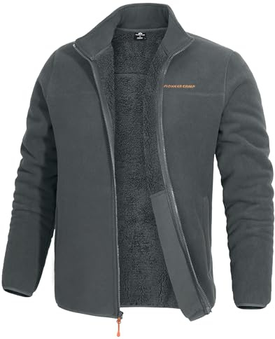 Pioneer Camp Herren Fleecejacke Stehkragen Winddicht für Outdoor | 100% Polyester mit Sherpa-Fleece, warm und weich, 2 RV-Taschen, 2 Innentaschen, elastische Bündchen, Wandern & Camping