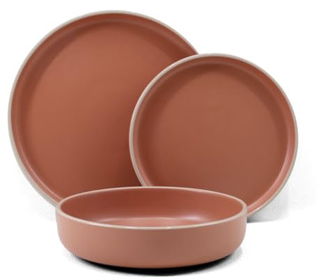 Brigros - Set Piatti 18 Pezzi Gres Porcellanato Con Bordo Avorio, Piatti Moderni Design In Set Piatti 6 Persone, Servizio Piatti Moderni Eleganti In Diversi Colori Modello Serena (Terracotta)
