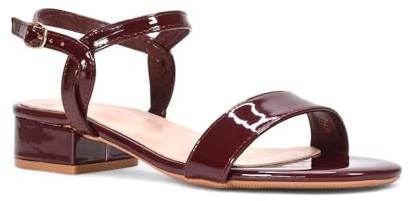 ESSEX GLAM Women's Ankle Strap Sandals Ladies Block Low Heeled Strappy Buckle Faux Leather Shoes Size 3-8