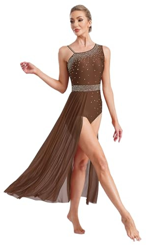 Raenseen Zeitgenössisches Lyrisches Ballettkleid Für Damen Klassisches Tanzkleid Mit Strass Eiskunstlaufkleid Kunstturnanzug Latein Tanzkleid Braun S