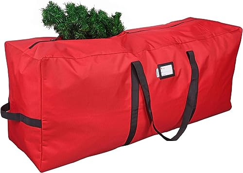 LATERN Christmas Tree Storage Bag, 125CM Heavy Duty 600D Oxford Christmas Tree Bag Waterproof Xmas Trees Holder Container with Handles & Zipper Fits Up to 7.5ft Tall Artificial Christma Trees (Red)