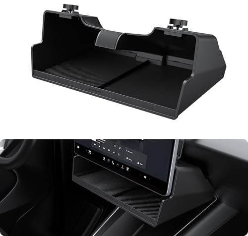 BASENOR Under Screen Organizer for Tesla Model Y Juniper (2025–2026) & Model 3 Highland (2024–2026), Screw-Lock Secure Storage, Open Sensor Design Center Console Organizer Storage Tray
