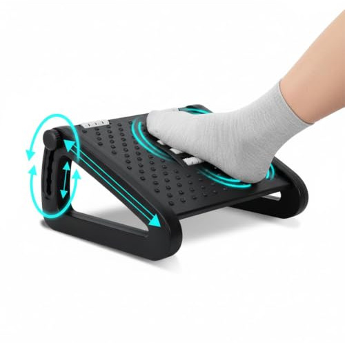 Ergonomic FootRest with Massage Rollers – Adjustable Under Desk Foot Support for Office & Home, Improves Posture & Circulation, Reduces Back, Leg & Foot Fatigue, Non-Slip, 6-Level Height & Tilt