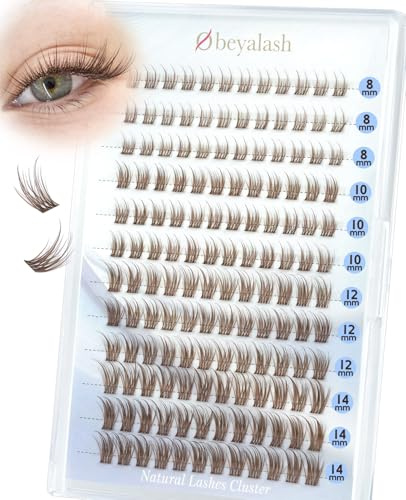 Obeyalash Extension Cils Marron Cluster Lashes Naturel 144 Pièces 8-14mm C Curl | Faux Cils Marron Wispy Bande Fine & Invisible DIY Look Naturel À La Maison (M-84-Brown)
