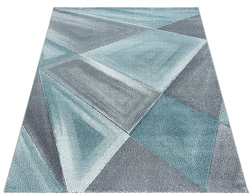 KADIMA DESIGN Kurzflorteppich Geometrisches Muster Pflegeleicht Waschbar Strapazierfähig Blau 200x290 cm Wohnzimmer Schlafzimmer Fußbodenheizung geeignet Schadstoffgeprüft Oeko-TEX | ANDALO