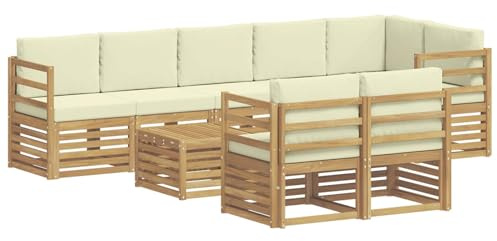 vidaXL Sofagarnituren 9 pcs Weiß und Creme Massivholz Akazie, Garten-Sofa, modulares Ecksofa, modernes Outdoor-Möbel, Loungeset, Akazien-Couch in Braun