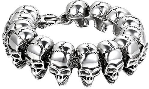 OIDEA Herren Armband Totenkopf aus Edelstahl: Silber Biker Schädel Armkette Punk Rock Skull Kopf Armreif Handgelenk Schmuck Geschenk für Männer Jungen