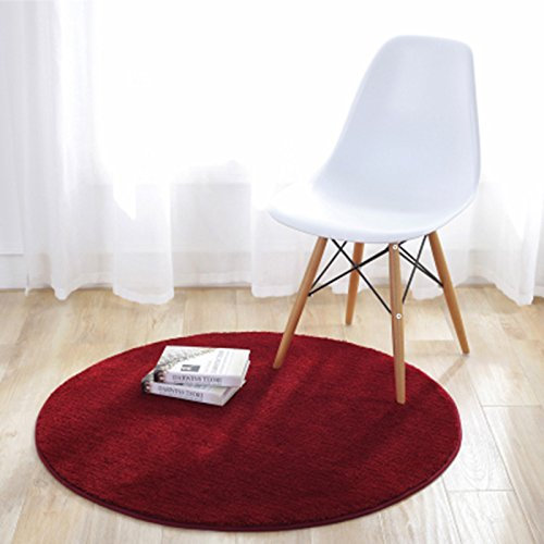 Fouriding Einfarbig Rund Teppich weicher Kurzflor Teppiche fürs Wohnzimmer, Esszimmer, Kinderzimmer, Schlafzimmer und die Küche geeignet Weinrot 80cm
