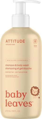 ATTITUDE 2in1 Hair Shampoo and Body Wash for Baby, Plant and Mineral-Based Gentle Formula, EWG Verified, Vegan Baby Products, Pear Nectar, 473 mL