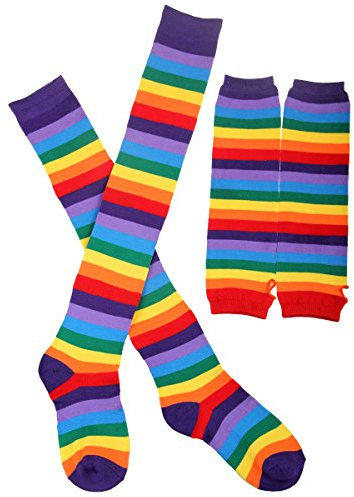 Regenbogen Fingerlose Handschuhe Unisex Rainbow gloves Streifen Arm-Wärmer Bein-Strumpf Bunte Oberschenkel Hohe Socken Hülsen-Set