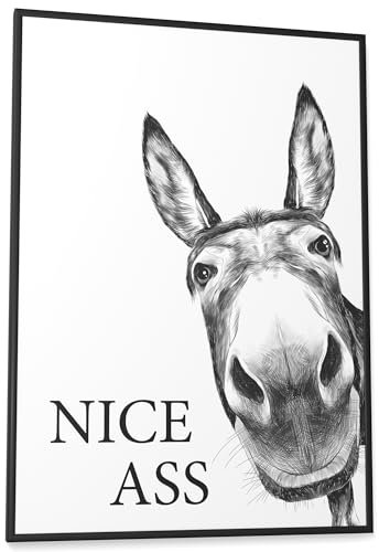 Papierschmiede® Bilder Home mit Rahmen A2 (42x59,4 cm) Spruch Poster Zuhause Schrift Bild Wanddeko in schwarz weiß, Sprüche für Wohnzimmer Büro Badezimmer WC Deko Klospruch Gäste WC, Esel Nice Ass