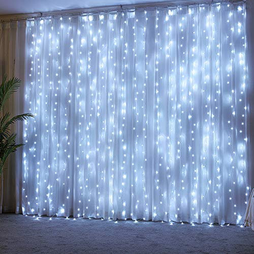 LED Vorhang Lichterketten 8 Modi Led Lichterketten Lichtervorhang Deko 3x3 Meter 300 Led Vorhanglichter String Light für Deko Hochzeit, Party, Festen, Innen, 8 Lichtwechselprogramme - Kaltweiß