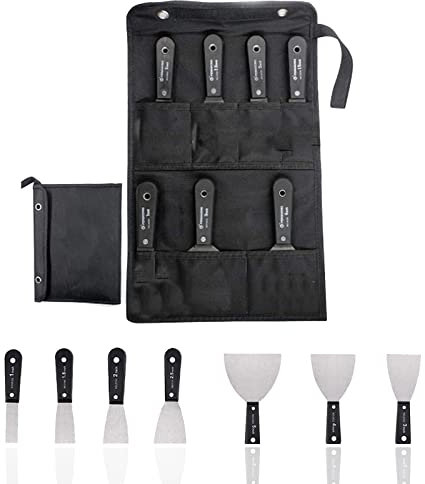 mohito Spachtel Set, 7 Stücke Edelstahl, Tragbare Leinen-Aufbewahrungstasche, Spachtelmesser Set, Multi-Standard-Messer, Karbonstahlklinge, Rutschfester Kunststoff-Griff