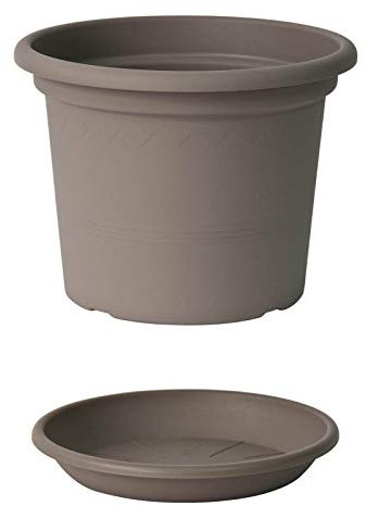 Euro3plast Geo Blumentopf mit Untersetzer 12 Größen und 9 Farben zur Wahl (30 cm, Taupe)