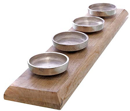 XXL Mango Advents Kerzenhalter - 62,5 cm - Massiv Holz Kerzenständer ohne Docht mit Aluminium Haltern