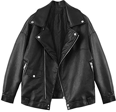YAOTT Donna Classico Giacca Corta in Ecopelle PU Punk Stile motociclistico Cappotto Oversize Giacca Bomber Cappotto a Biker Cerniera Jacket Pile Nero M