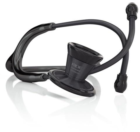 MDF ProCardial Stéthoscope de Cardiologie Léger en Titane, Adulte, Pavillon Double, Garantie de 30 Ans, Tubulure Noir, Pavillon-Casque BlackOut (MDF797TBO)