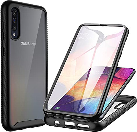 CENHUFO Funda Samsung A50 / A30s, Carcasa Antigolpes 360 Grados con Protector Pantalla Integrado Robusta Doble Cara Case Transparente Anti-Amarilleo Capa Funda para Samsung Galaxy A50 /A30s -Negro