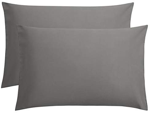 FLXXIE 2 Pack 100% Brushed 1800 Microfiber Plain Queen Pillowcases, Wrinkle and Stain Resistant, Soft and Cozy Envelope Closure Bed Pillow Cases, Dark Grey, 50x75 cm