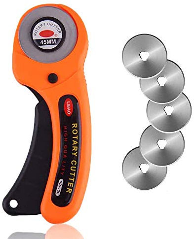 Bestgle Taglierina Rotativa da 45 mm, Cutter per Tessuti con Impugnatura Confortevole e 5 Lame di Ricambio, Cutter Rotanti 5 Lame Sostituibili per Cucire