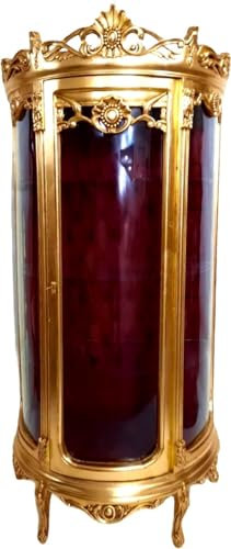 Casa Padrino Barock Vitrine Gold/Bordeaux - Vitrinenschrank - Wohnzimmerschrank Glasvitrine - Antik Look Glas Schrank