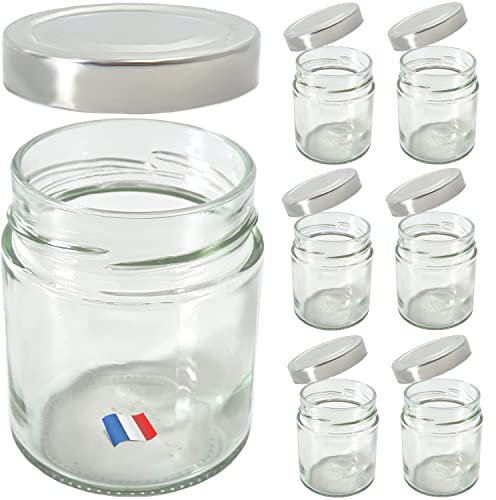 SPECIAL-DAY 6 Pots de Yaourt Grande Taille XL 225ml avec Couvercle métal à Visser-Conserve en Verre Pot Confiture-Compatible Toute yaourtiere–multicuiseur Thermomix, SEB,