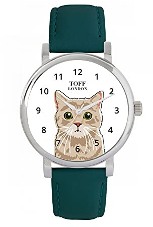 Toff London Beige Tabby Katzenkopfuhr Damen 38mm Gehäuse 3atm wasserdichtes Quarzwerk Luxus modisch
