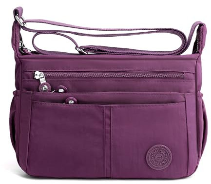 DIRRONA Beiläufig Damen Umhängetasche Multi Pocket Crossbody Bag Mittelgroße Umhängetasche Aus Nylon Reisen Schule Täglicher Gebrauch Damentasche Violett