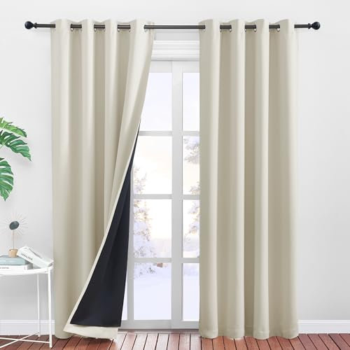 PONY DANCE Dppellagiger Vorhang Lichtundurchlässig Gardienen 2-Set Blickdichte Vorhänge mit Ösen 100% Verdunkelungsvorhänge Thermogardine Hitzeschutz, H 220 x B 140 cm, Hellbeige