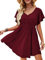 Beluring Sexy Dresses for Women Summer Short Sleeve Tshirt Dress Loose Petite Dress Burgundy Size 12-14