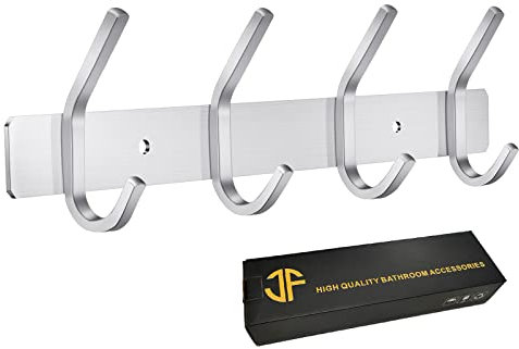 JOLY FANG Porte Manteau Mural, Patères Porte Manteaux en Acier Inoxydable Crochet Mural pour Chambre Salle de Bain Cuisine (4-Crochet, Argent)