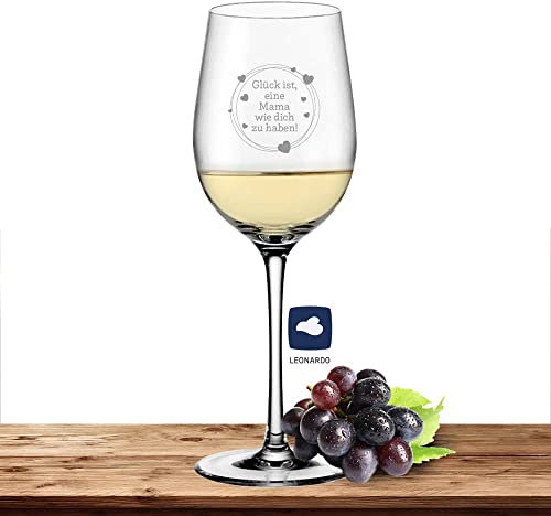 Leonardo Weißweinglas 300ml Ciao+ Glück Mama, Geschenke für Mama, Muttertagsgeschenk, Weinglas mit Gravur, Geburtstagsgeschenk für Frauen, Geschenkidee für die Mutter
