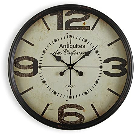 Versa Antiquites Dekorative Wanduhr für die Küche, das Wohnzimmer, Esszimmer oder Schlafzimmer, Maßnahmen (H x L x B) 50 x 13,5 x 50 cm, Metall, Farbe: Schwarz