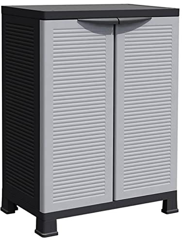 Gecheer Kunststoffschrank Haushaltsschrank Schrank Gartenschrank Balkonschrank Putzmittelschrank Beistellschrank Werkstattschrank Aufbewahrungsschrank 68 x 39 x 92 cm Mit 2 Türen und 2 Fachböden