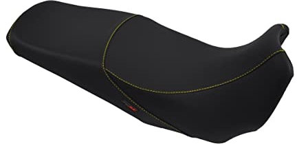 Moto Discovery Sitzbankbezug kompatibel mit Yamaha TDM 900 2002-2011 schwarz mit gelben Nähten
