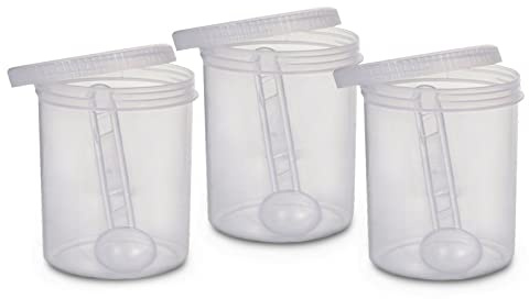 AFSUK 3 Pack 1000ml Plastic Storage Jars with Spoon, Airtight, Microwave & Freezer Safe, Clear, 9.7cm x 12.5cm