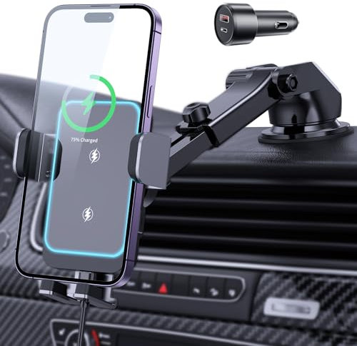 Ossky Support Telephone Voiture Induction, Chargeur Induction Voiture[Serrage Automatique],Double Bobine Chargeur Induction iphone Compatible avec l'iPhone 16/16Pro Max/15/15 Pro Max/14/14Pro Max/13
