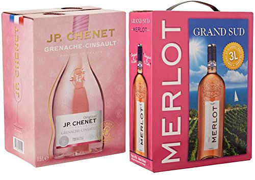 JP Chenet - Original Grenache Cinsault Vin Rosé du Pays d'Oc, France - Bag in Box 1,5l (1 x 1.5 L) & Grand Sud - Merlot Vin Rosé du Pays d'Oc, France - Bag in Box 3l (1 x 3 L)