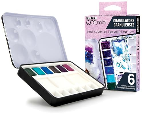 QoR Granulators Half Pan Set by GOLDEN, 6 Half Pan Watercolors, Professional Watercolor Paint Set