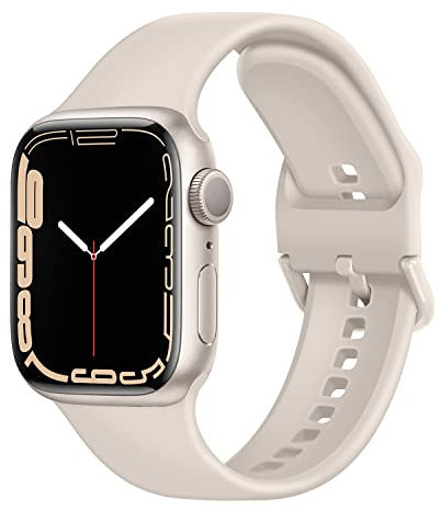 Anlinser Compatible avec Bracelet Apple Watch 45mm 44mm 42mm 41mm 40mm 38mm, Bracelet Sportif en Silicone Étanche Compatible avec Apple Watch Série 9 8 7 6 5 4 3 SE (49/45/44/42, Lumière Stellaire)