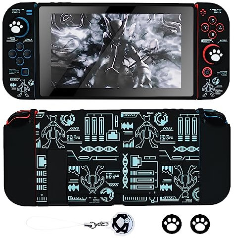 DLseego Schutzhülle Kompatibel mit Switch Modell,Weich Touch Schlank Abdeckung Schale mit 2PCS Daumengriffkappen und Elfenkugeln Charme,Stoßdämpfend und kratzfest,Schwarze Maschine