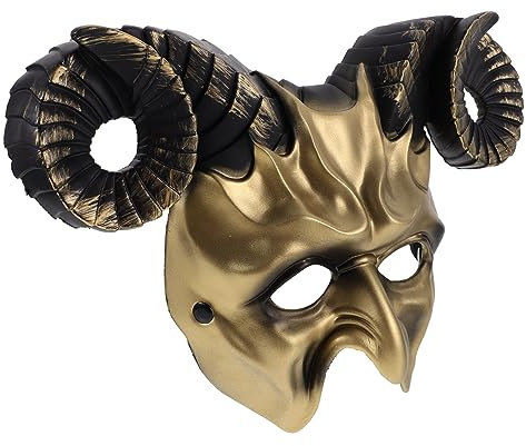 Gogogmee Devil Goat Horned Mask, Ram Horns Sheep Skull Mask Demon Skull Animal Headgear Face Cover for Halloween Masquerade Cosplay Costume Prop