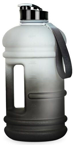 TOOFEEL Bouteille d'eau de 2,2 l sans BPA – Idéal pour la salle de sport, grande carafe d'eau, bouteille de sport réutilisable avec mesures marquées (noir et blanc)