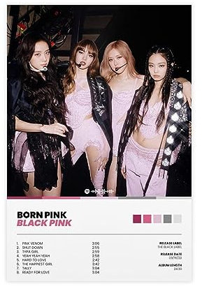 K-Pop Blackpink Poster Born Pink Album Poster Leinwand Poster Wandkunst Dekor Druck Bild Gemälde für Wohnzimmer Schlafzimmer Dekoration 50 x 75 cm